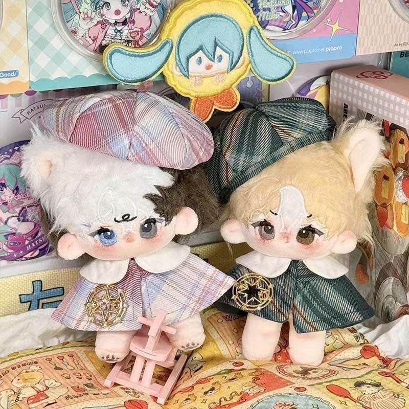 Cute For 10cm Doll Preppy Style Outfit Lattice Beret and Cloak with Star Brooch Clothes for Cotton Dolls for Dress Up Accessorie