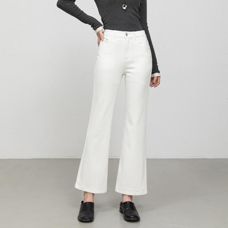 New for spring 2026: Women s custom, versatile, high-waisted denim jeans with four-way stretch and textured flared legs, style #8196. Small