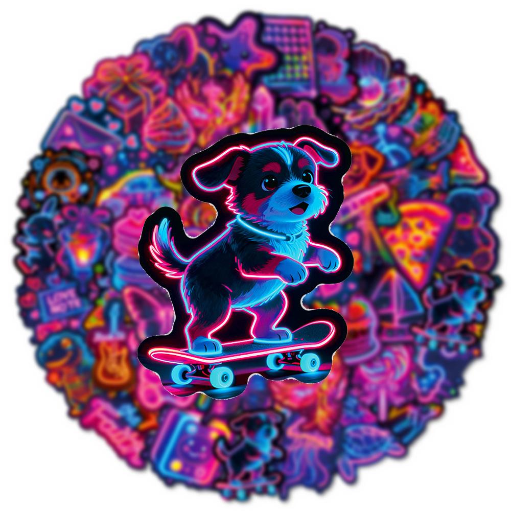 10/30/56pcs Cartoon Aesthetic Neon Light Stickers Cute Creative Decals Toy DIY Skateboard Phone Diary Cool Graffiti Sticker Pack