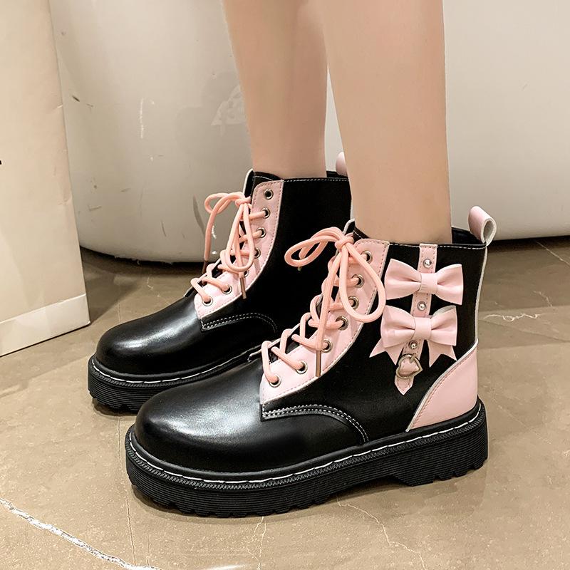 Mode Europäisch und Amerikanisch Farbpassende Kurze Stiefel 2024 Herbst und Winter Design Dicke Sohle Schleifenschmuck Mode Stiefel Trafza