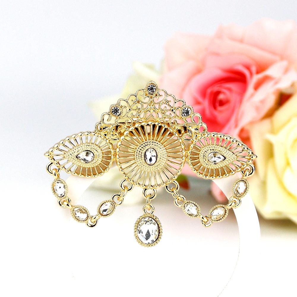 Fashion Crown Brooch Ladies Gold Color Crystal Bohemian Wedding Jewelry