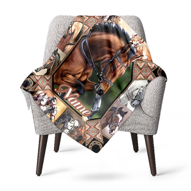 Horse Customize Your Name Blanket Used For Chair Office Sofa Bed Camping Soft And Warm Giving Friends And Relatives Birthday Graduation Gift