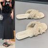 Wear pearl tassel fashion slippers 2025 new fairy Xiaoxiangfeng temperament versatile flat-bottomed cool slippers