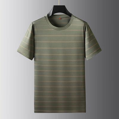 Herren Plus Size gestreiftes Kurzarm-T-Shirt aus Eis-Seide
