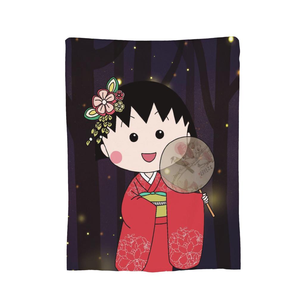 Anime Chibi Maruko Chan Blankets Flannel Spring Autumn Breathable Lightweight Throw Blankets for Sofa Travel Bedspreads