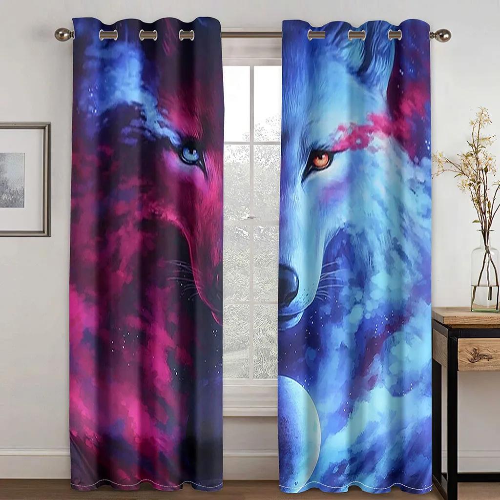 3D Sacred Blue Dragon Curtains Animal Wolf Curtains 2 Panels Children's Room Bedroom Decor Curtains Living Room Balcony Decor