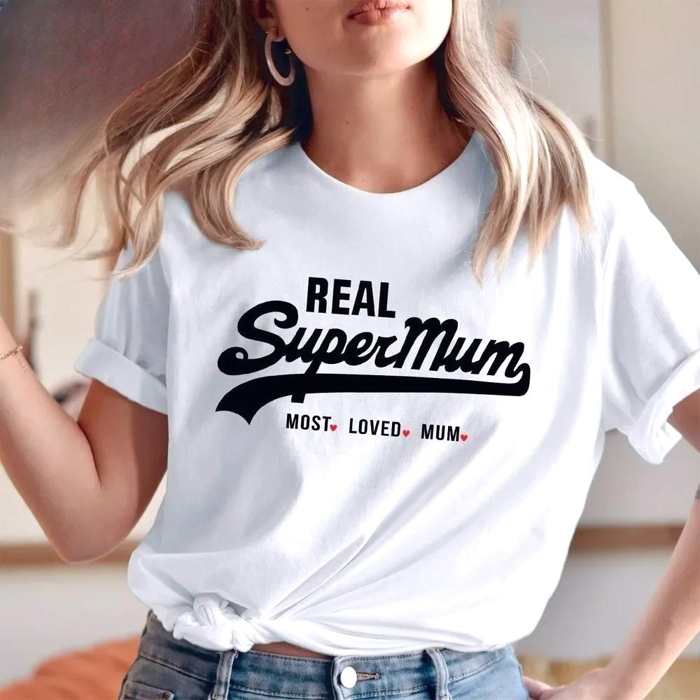 Neuestes Mode Kurzarm Rundhals Mama Y2k T-Shirt Echte Supermama Superheldin Muttertag Am Meisten Geliebte Mama T-Shirt Y2k Harajuku Oberteile