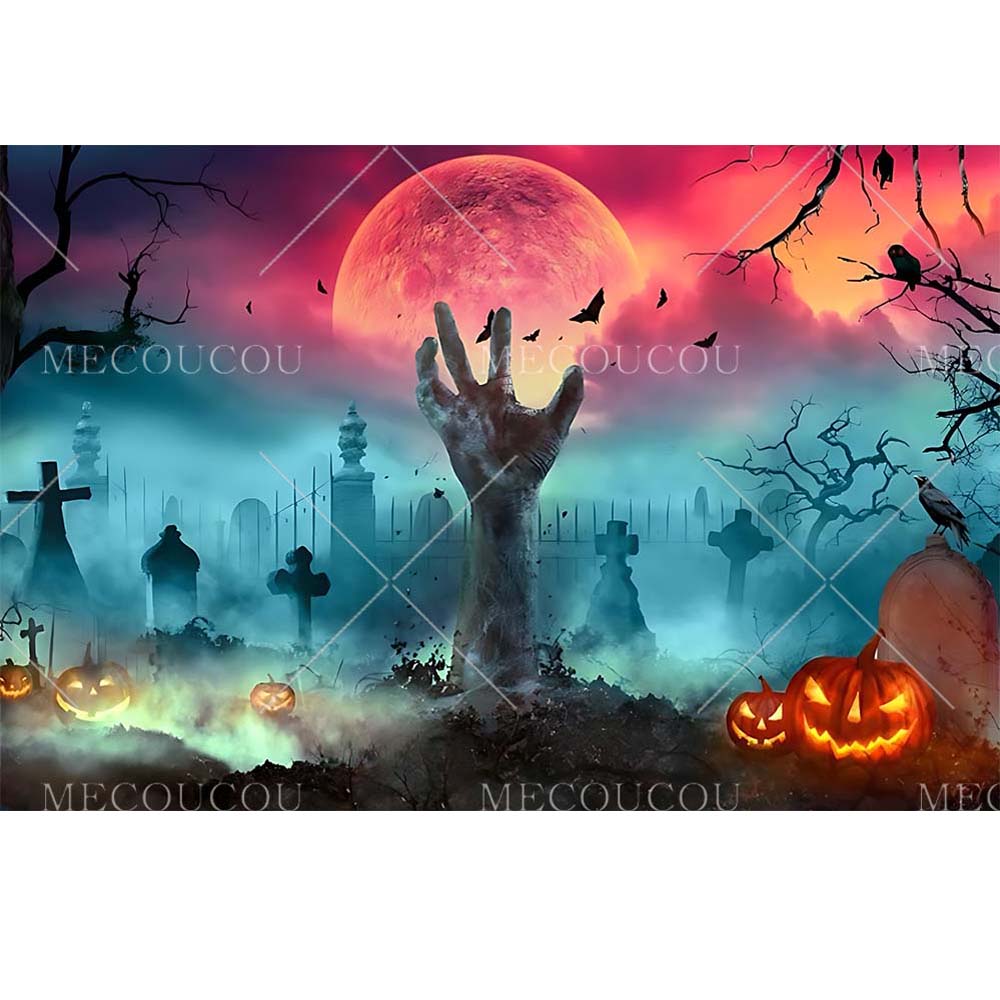 Fundo de Halloween Noite de Terror Lua Cheia Abóbora Caveira Castelo Cemitério Festa de Halloween Adultos Crianças Decoração de Fundo Personalizado