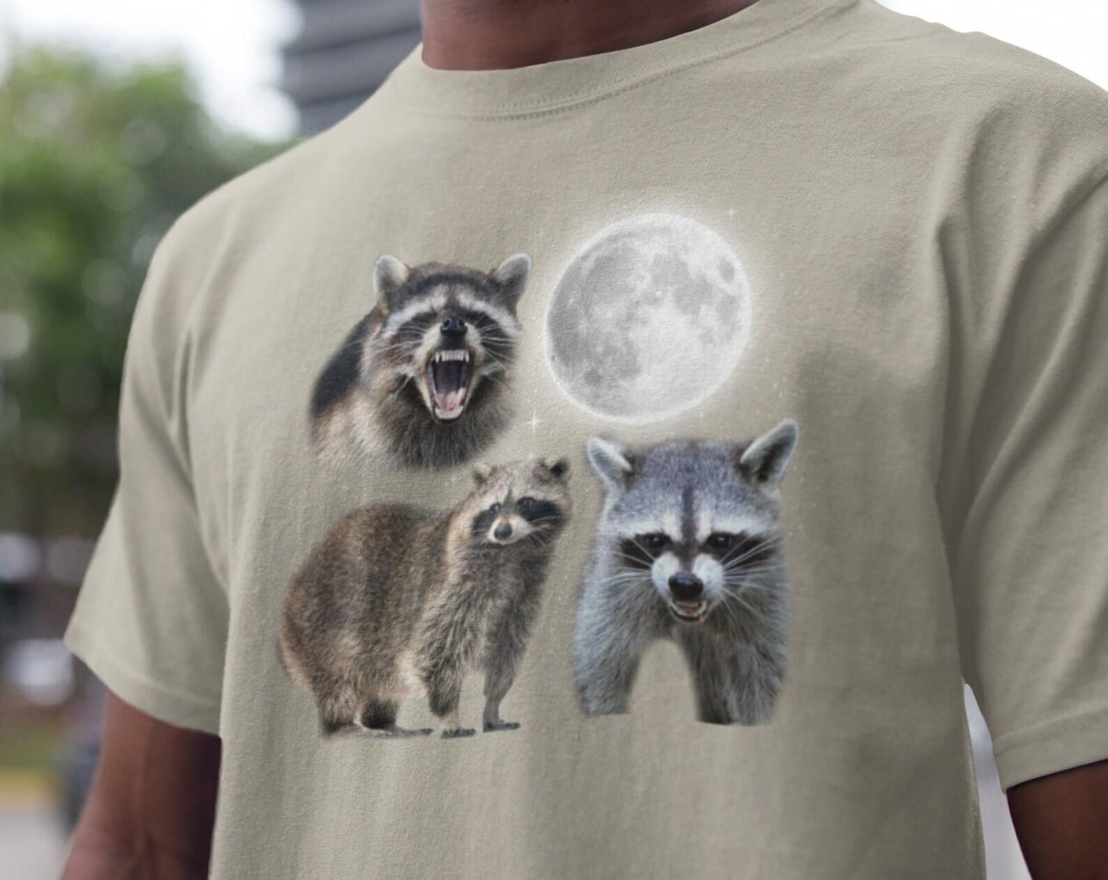 Three Raccoons Graphic T-shirts, Retro Raccoon Moon Tshirt, Raccoon Lovers, Funny Raccon Tee, Raccoon Gifts, Wolf Shirt, Animal Lover Gift 4XL