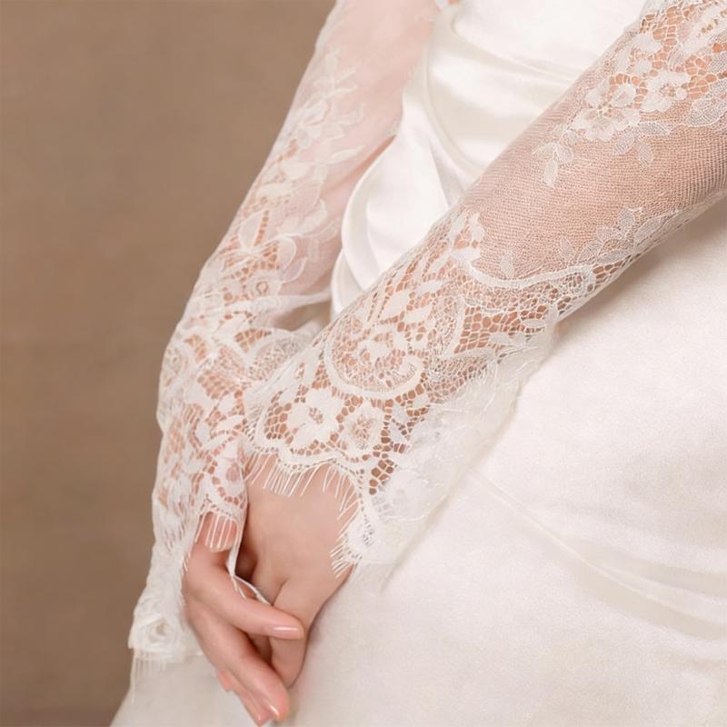 Lace Floral Pattern Lace Gloves Arm Sleeves For Wedding Gowns Sheer Armwear for Bride Ceremony Photography Supply