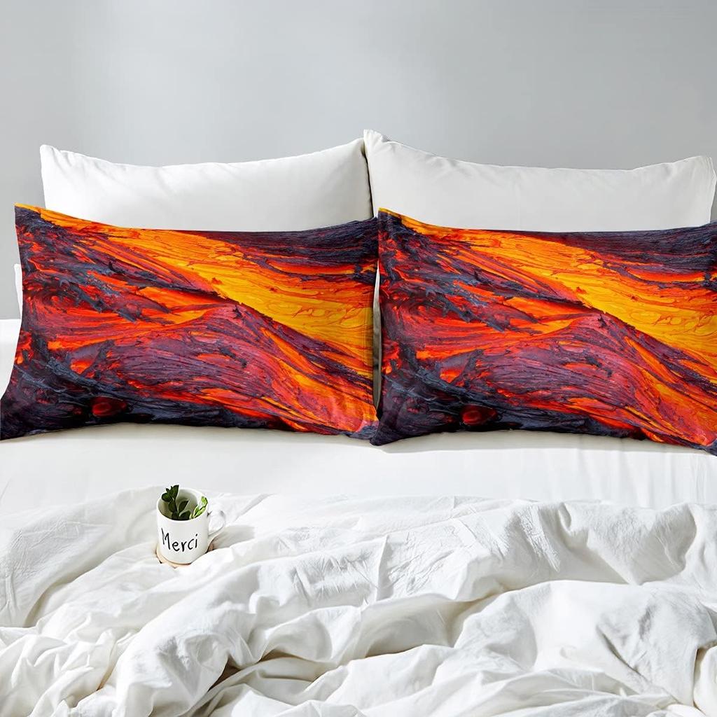 Volcano Bedding Set Twin 2/3 Pieces Disaster Printed Pattern Red Yellow Comforter Set Lava Duvet Cover For Adult Boys Men Teen