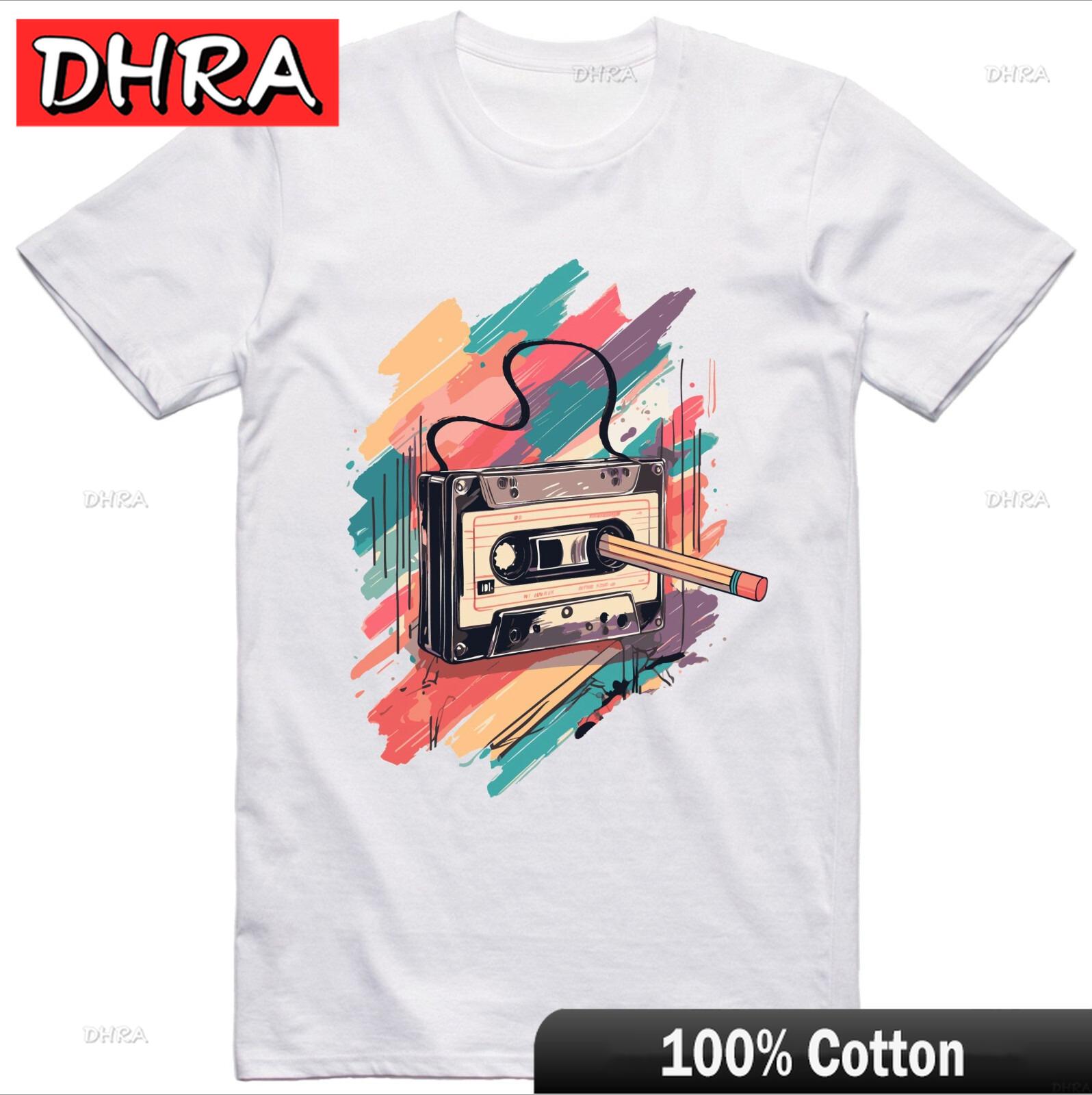 Funny T Shirt Cassette Music Pencil Rewind Cotton Tee Bold Retro Cool Clothing TShirts for Vocation TShirt Spain Anime Shirt 4XL
