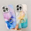 Suitable for IPhone16 Electroplated Phone Case, Apple 15promax Marble-patterned Ring Stand Cover