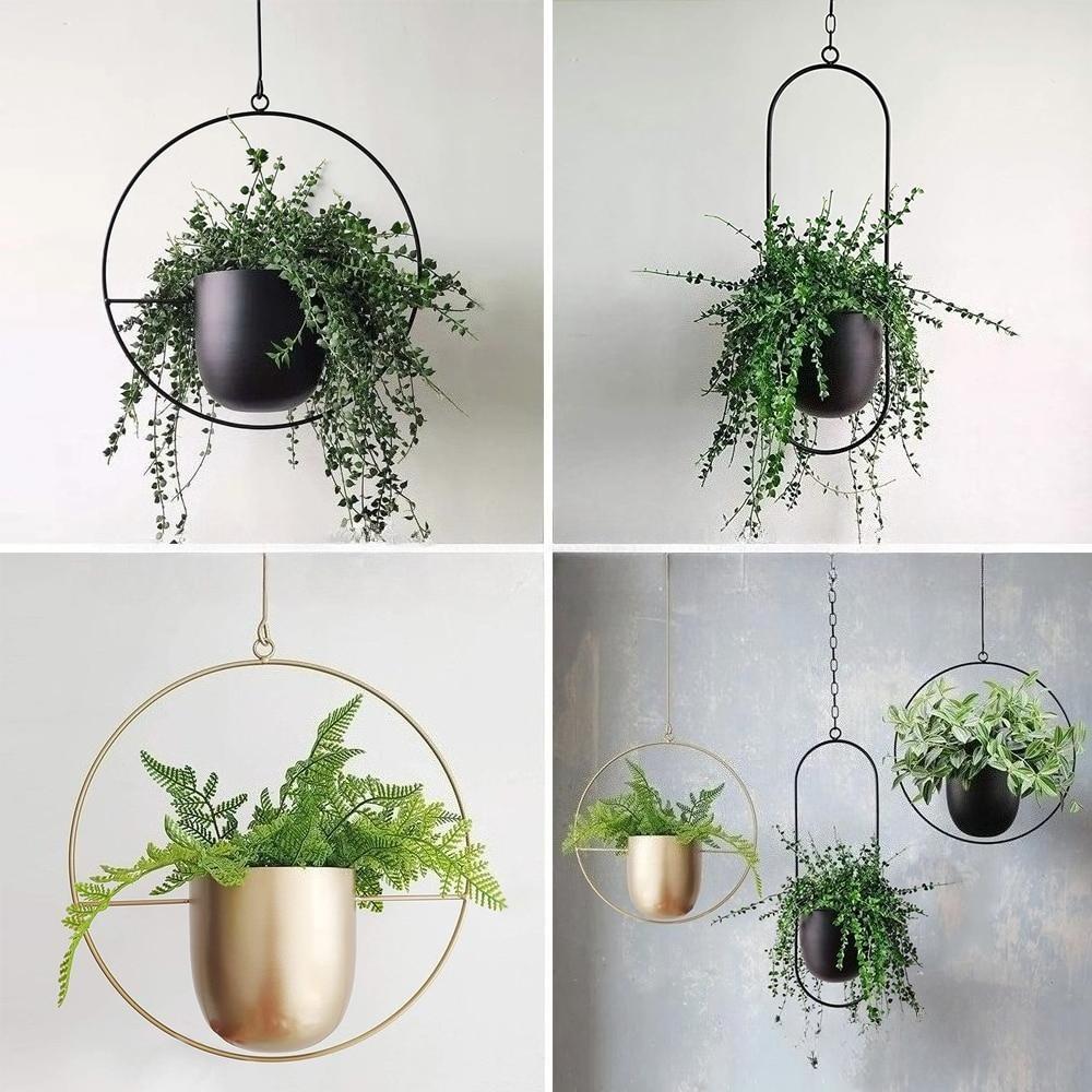 2026 New 10 Type Metal Hanging Flower Pot Nordic Chain Hanging Planter Basket Flower Vase for Home Garden Balcony Decoration