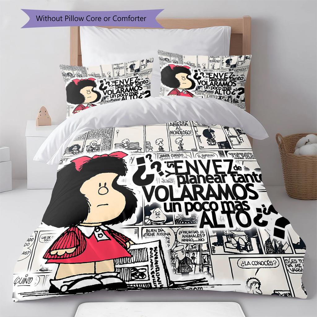 Mafalda Pattern Bedding,Quilt Set Quilt Cover Pillowcase Home Birthday Gift (1 * Duvet Cover + 2 * Pillowcase, Without Core)