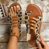 Large Size Flat-bottomed Set of Toed Leopard Print Sandals for Women's Summer Wear Comfortable Hollow Beach Sandals