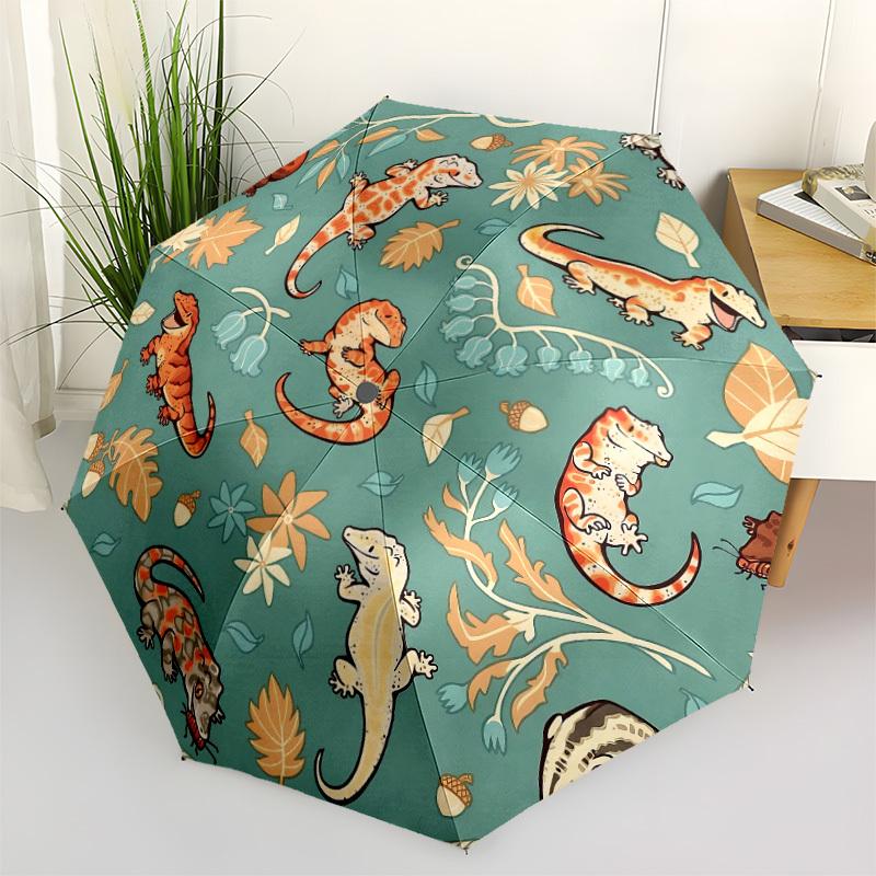 

1pc Lizards Nature Automatic Opening/Closing Folding Umbrella with 8 Ribs,Windproof Portable Sunshade Umbrella Holiday gift yy260401016