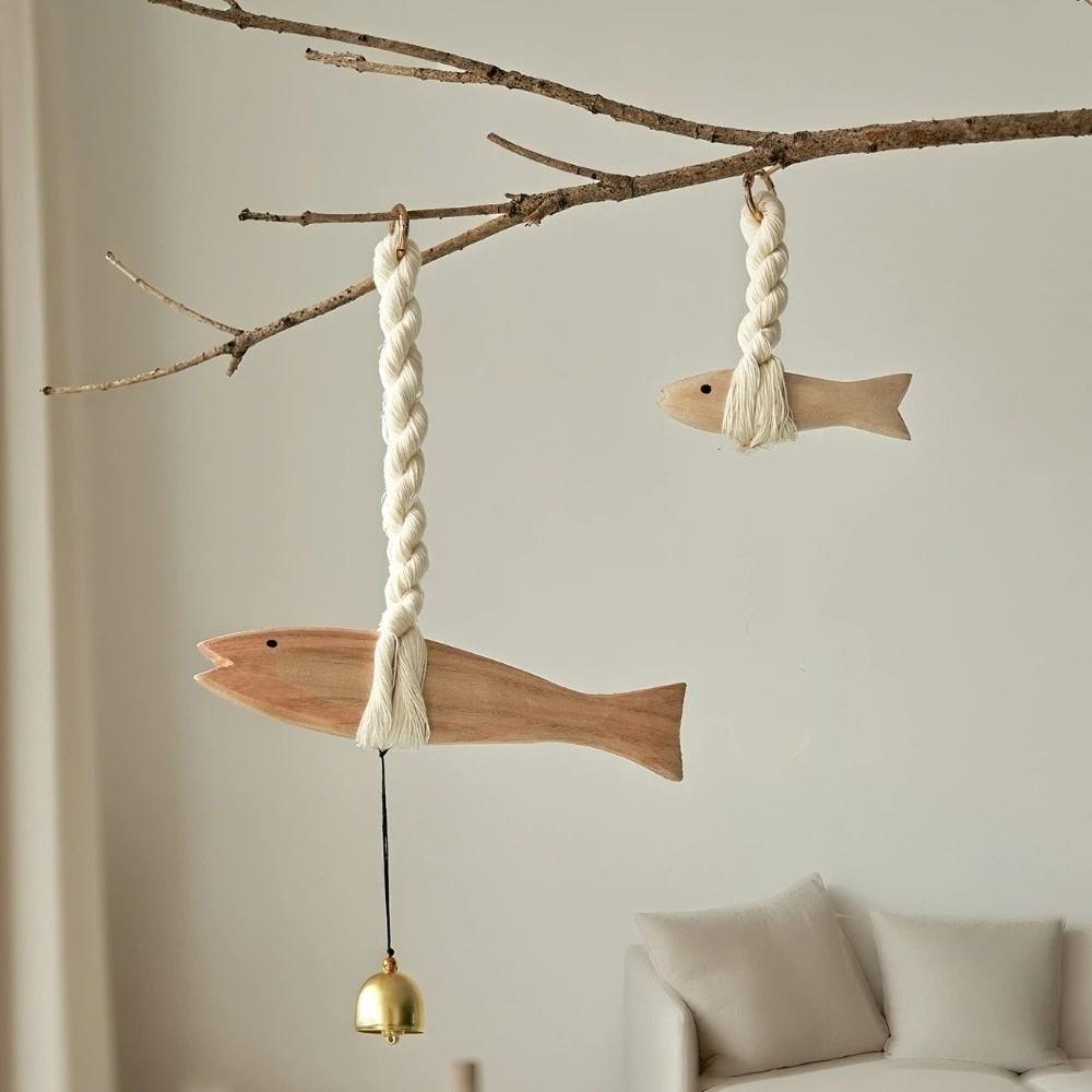 Unique Handmade Wood Fish Door Bell Hand Carved Rustic Fish Wall Decoration Lightweight Lucky Fish Door Chimes Home Entryway