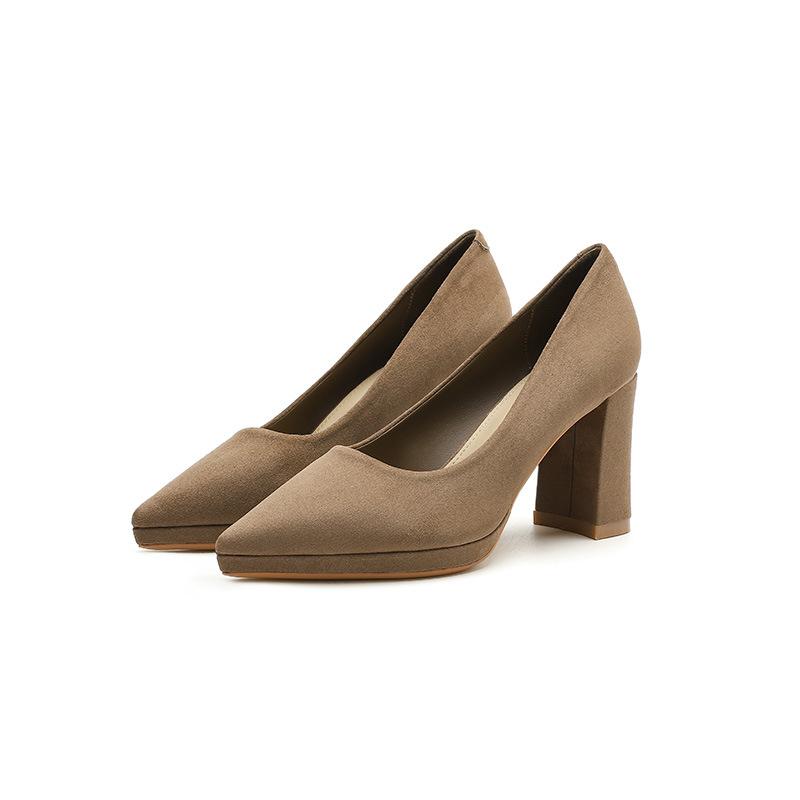 9-Waterproof table high heels women's autumn new pointed thick heel high heels women's one-pedal women's shoes