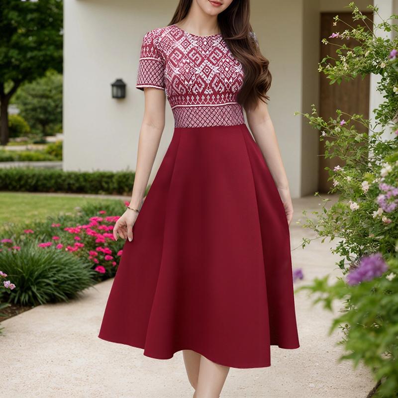 

ZANZEA Этнический принт Пэчворк Повседневное Платье с круглым вырезом и коротким рукавом для женщин XL