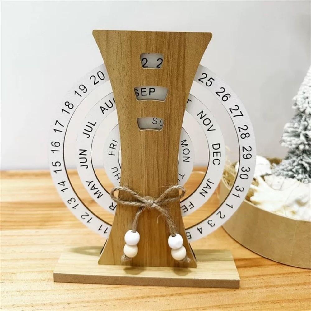 Aesthetic Wooden Perpetual Calendar Reusable Rotatable Desk Ornament  Room