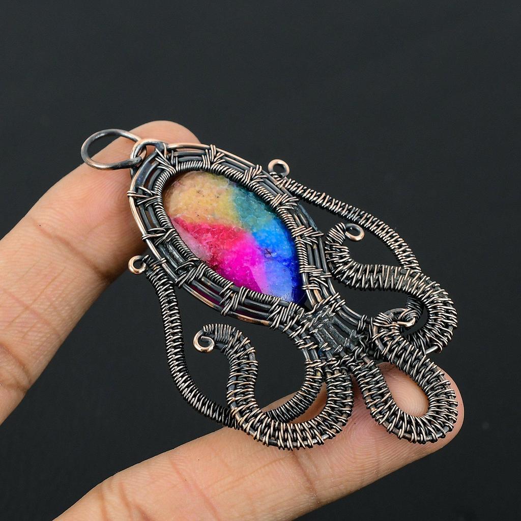 Rainbow Solar Quartz 999 Copper Wire Wrapped Pendant, Handmade Gemstone Pendant Jewelry, Gifts For Wife Brand New Pendant