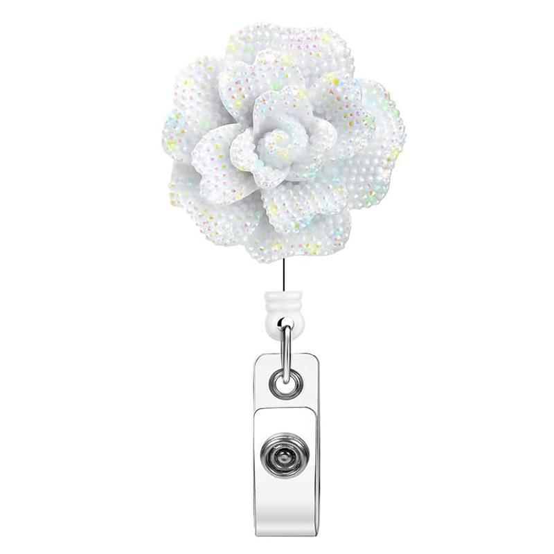 

Полимерная роза, цветок, легко вытягиваемая пряжка, вращающийся на 360 градусов выдвижной держатель для ID-карты, шнурок для ключей с цветком White Flower