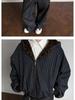 Unisex Hooded Winter Jacket with Vertical Stripes, Leopard Print Lining, and Color Block Patchwork.