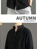 2024 Men's Japanese-Style Casual Stand Collar Shirt - Three-Quarter Sleeve, Loose Fit, Cotton & Linen
