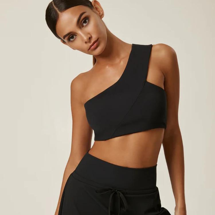 Comfortable One-Shoulder Backless Yoga Suit with Removable Pads - Sexy Women's Sportswear