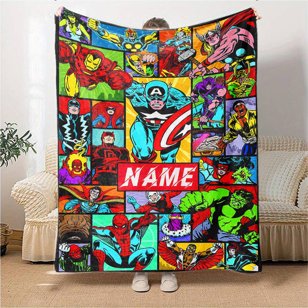 Custom Name Superhero Comic Collage Blanket for Couch & Bed, Plush Cozy Fuzzy Blanket Super Soft & Warm Blankets for Fall and Winter. 090814