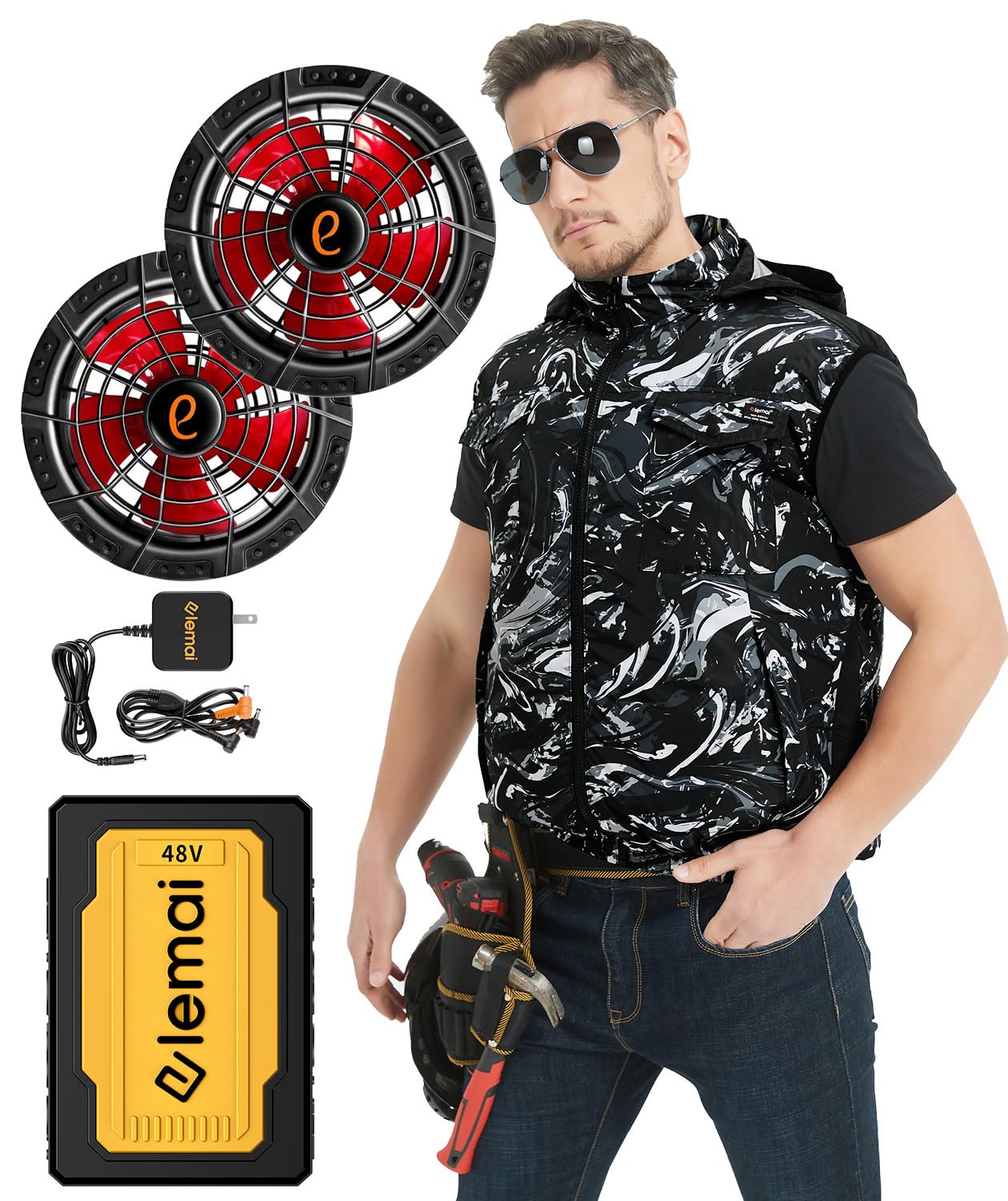 

2025 Новая модель Титановый жилет с высоковольтным выходом Комплект вентиляторов большой емкости Черный камуфляж [elemai] Вентилятор, 48 В, (2XL, 06)