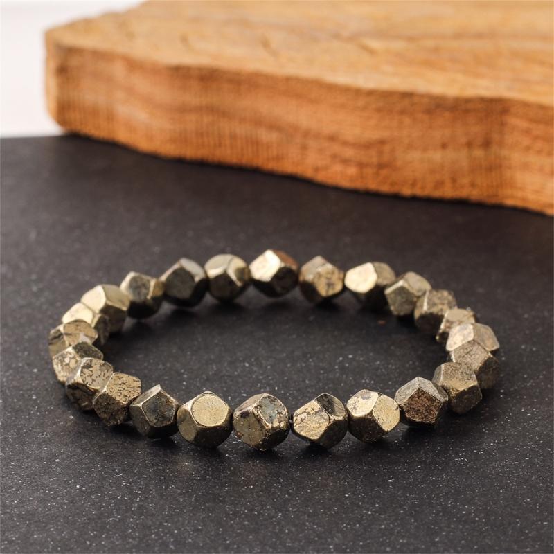 Faceted Stone Bracelet for Men Adjustable Natural Pyrite Wealt Handchain Jewelry for Casual and Formal Event
