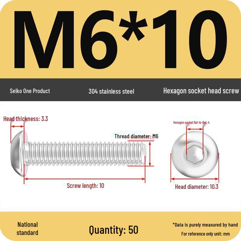 304 Stainless Steel Pan, Half, and Round Head Hexagon Screws (M2-M12)