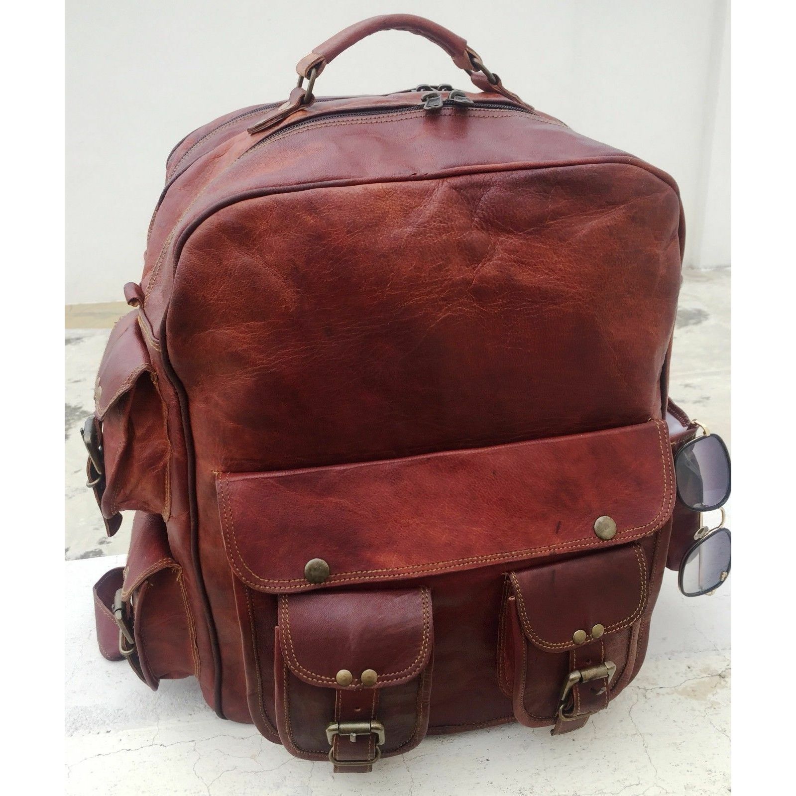 Новый мужской рюкзак ручной работы из натуральной коричневой кожи — фото 4