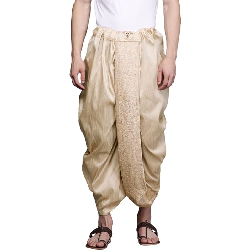 Manyavar Mens Fawn Art Silk Solid Dhotis