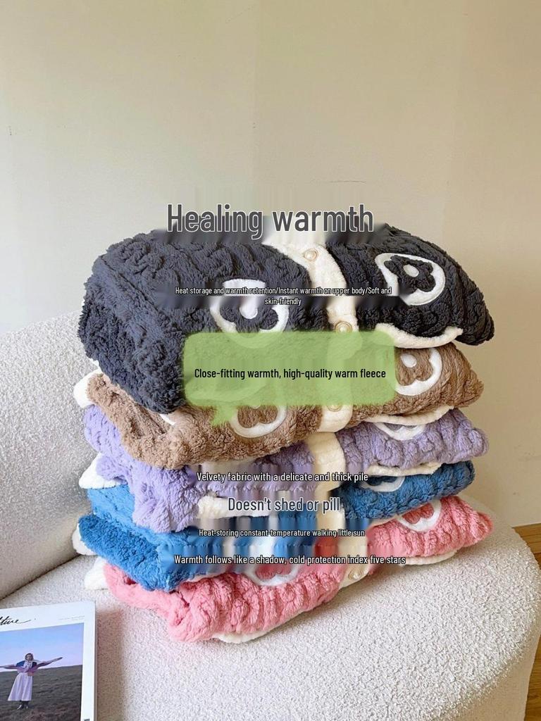 Einfarbiges Damen-Jacquard-Shu-Baumwollfleece-Pyjama-Set - Warm, dick, langärmelig, Homewear für Herbst und Winter.