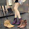 2025 Autumn New French Satin Pointed Head Stiletto European and American Fashion Short Boots Big Bow Zipper Women's Boots