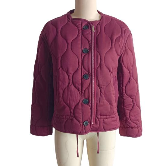 Women Coat Round Neck Long Sleeve Solid Color Jacket with Pockets Versatile Style Thickened Casual Outerwear