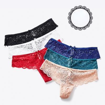 Spets sömlösa trosor Kvinnor Låg midja Bekväm bomull Sexig G Thong Hallow Andas Triangelunderkläder för kvinnor