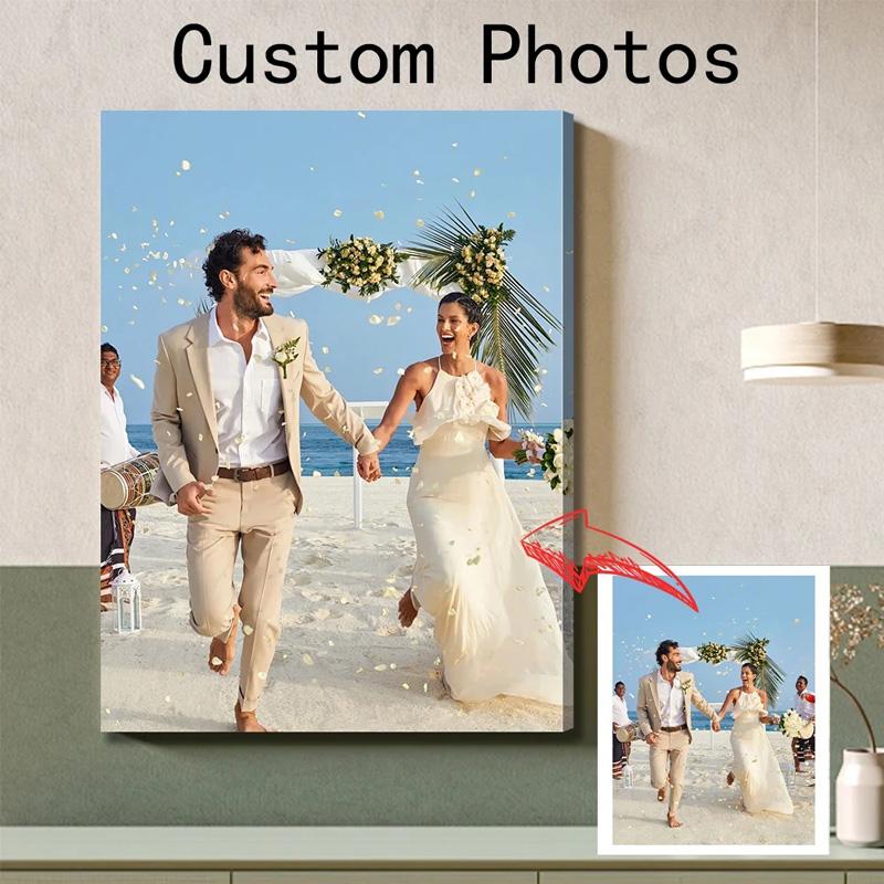 Leinwand mit benutzerdefiniertem Gemälde HD-Druck Angepasst Ihr Bild Personalisiertes Kunstposter Fotos für Tierfigur Hochzeit Familie