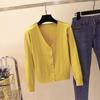 Autumn Winter Loose Short Outer V Neck Long Sleeve Solid Color Single Breasted Knitted Cardigan