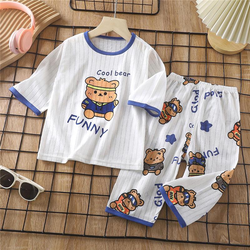 

Детский хлопковый пижамный комплект летний с рукавом 3/4, одежда для сна, мягкая и дышащая домашняя одежда для мальчиков и девочек 120cm