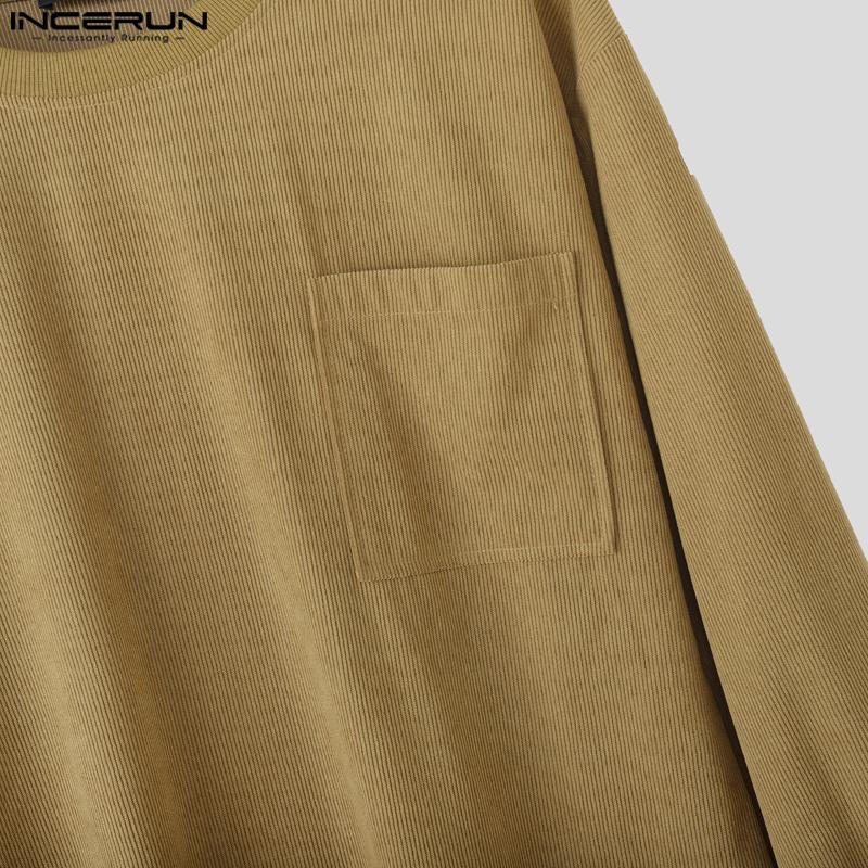 INCERUN Two Pieces Autumn Men Long Sleeve Pullovers Long Pants Casual Corduroy Sets Outfits