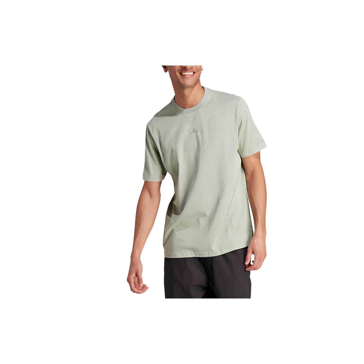 

Adidas Всесезонная футболка с вышивкой логотипа и мужскими топами с круглым вырезом в рубчик серебристо-серого зеленого цвета IK4275 M