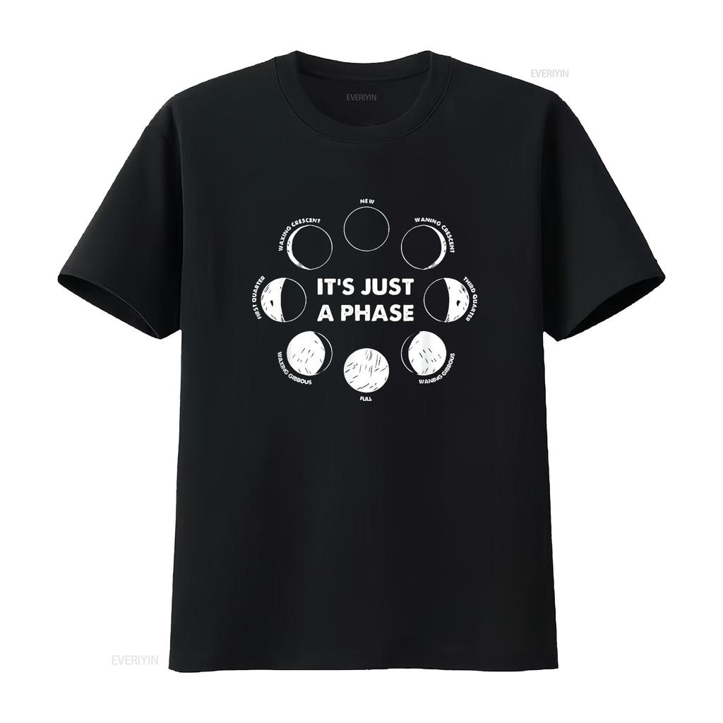 It S Just A Phase Moon Lunar Space Astronaut Astronomy Mens T Shirt Black Medium Vintage Washed Homme Comfortable Stretched