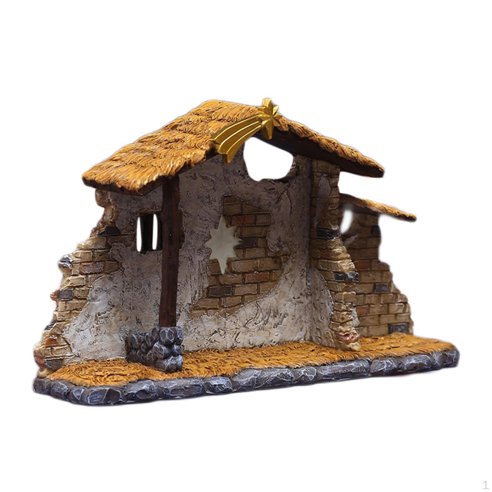 

Miniature Nativity Shed Ornament, Scene Religious Crafts Resin Decorative for Christmas Decor Table