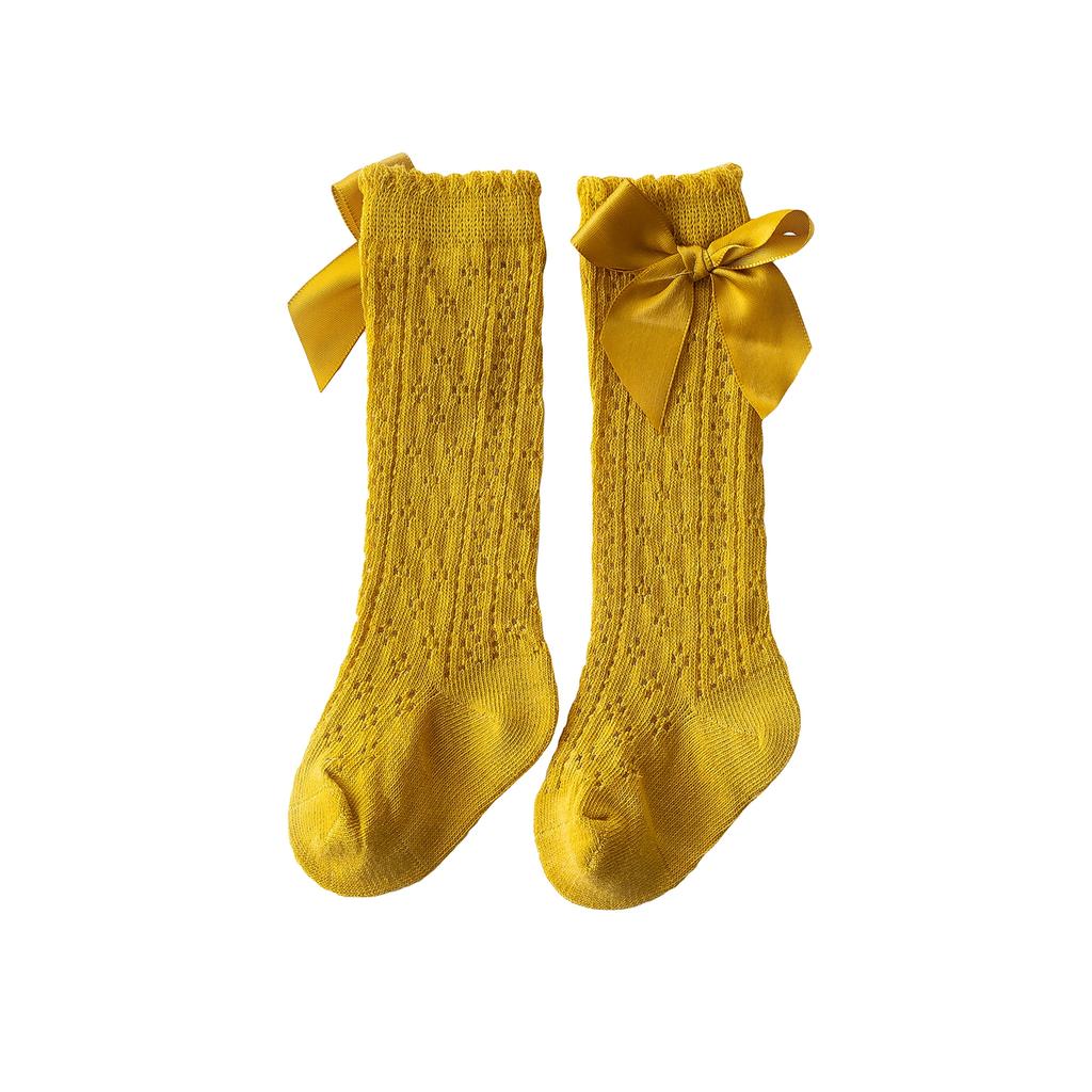 Baby Girls Knee High Socks Breathable Cutout Mesh Cute Bows Dress Socks Newborn Stockings for Clothing Accessories