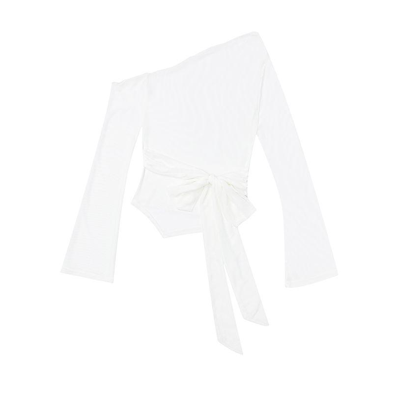 

USS New Gyaru Print Design Lace-up Long sleeves Shirt Slightly Transparent Versatile Slimming Sequins Shorts Set Women White exterior L