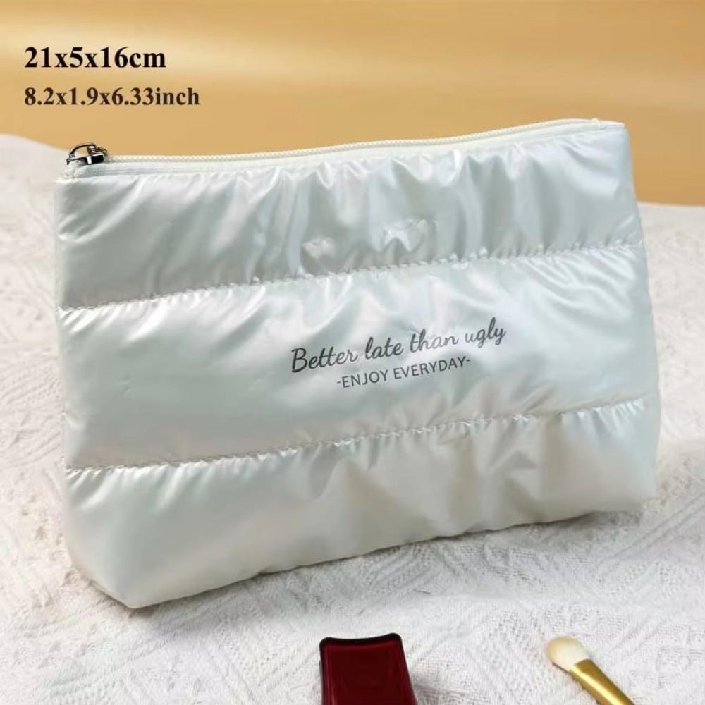 New Shiny Fluffy Makeup Bag Large Capacity Zipper Pouch Toiletries Skincare Storage Bag Quilted Puffer Cosmetic Bag Women